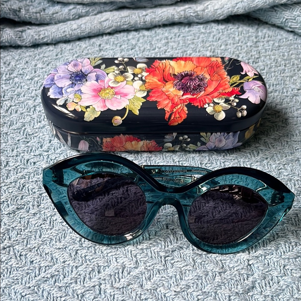 Floral Case Blue Sunglasses worn just 5 times. No scratches or marks.